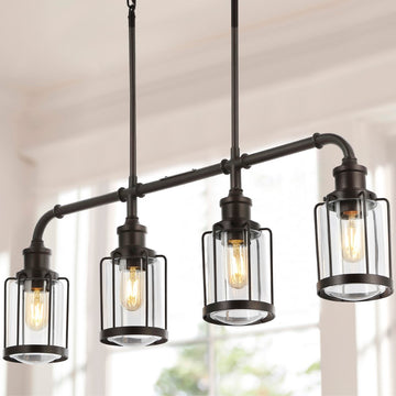 Abbott 34" Farmhouse Industrial Iron/Glass Linear LED Pendant - JONATHAN Y